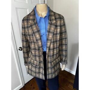 Liverpool Los Angeles Tan Blue Plaid Boyfriend‎ Blazer Jacket Womens XL